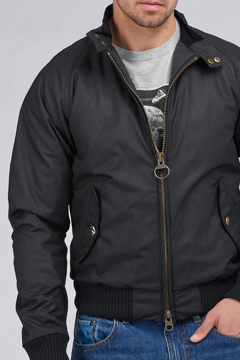  Barbour Bomber Merchant Wax Black Uomo - 2