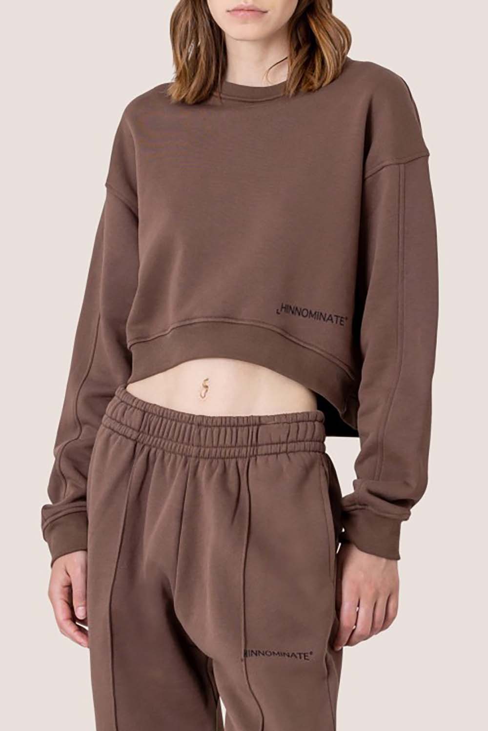  Hinnominate Short Crew Neck Sweatshirt Marrone Cioccolato Woman - 1