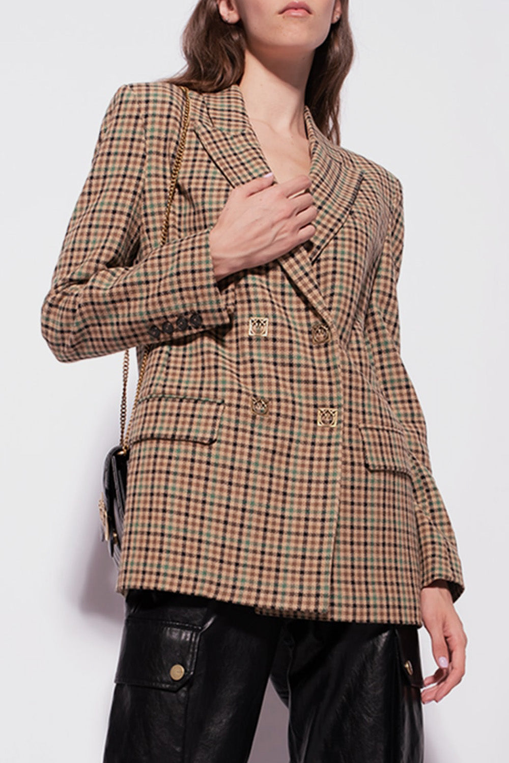  Pinko Checked Blazer Cammello/verde Woman - 1