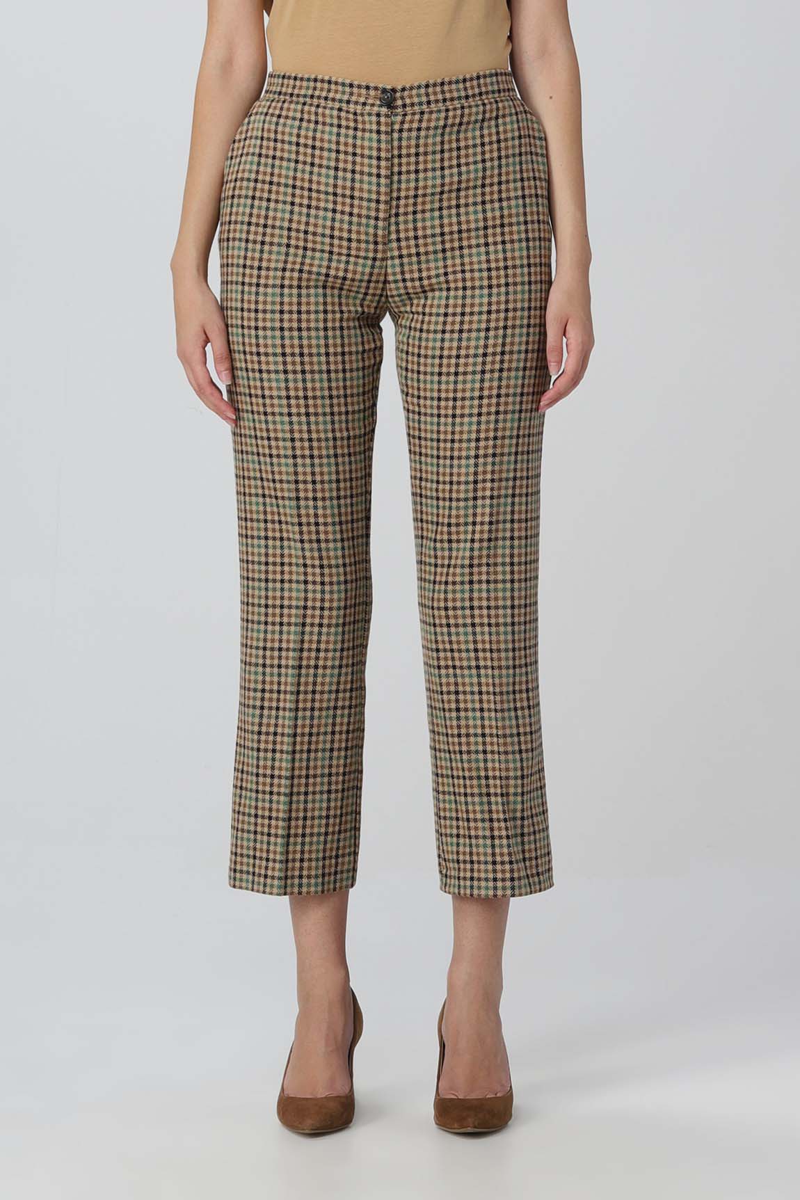  Pinko Pantaloni Cropped Cammello/verde Woman - 1