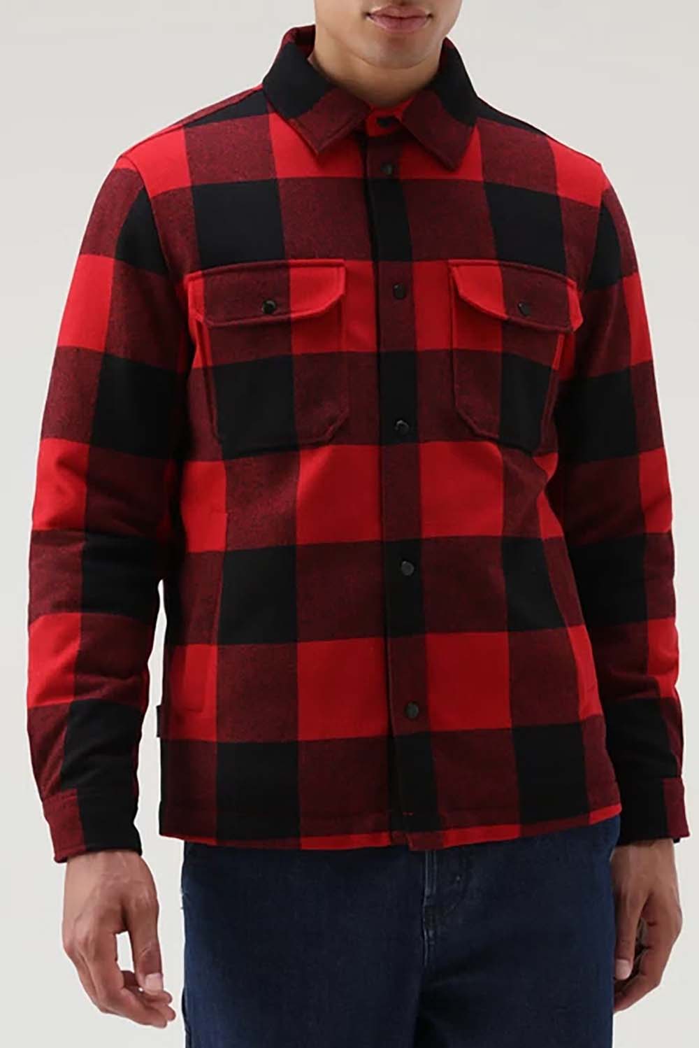  Woolrich Quilted Shirt Jacket Red Buffalo Uomo - 1