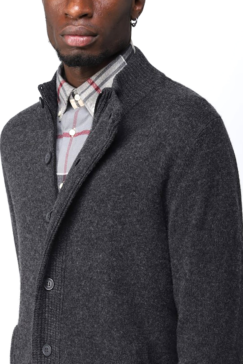  Barbour Woolen Knitted Cardigan Charcoal Marl Uomo - 4