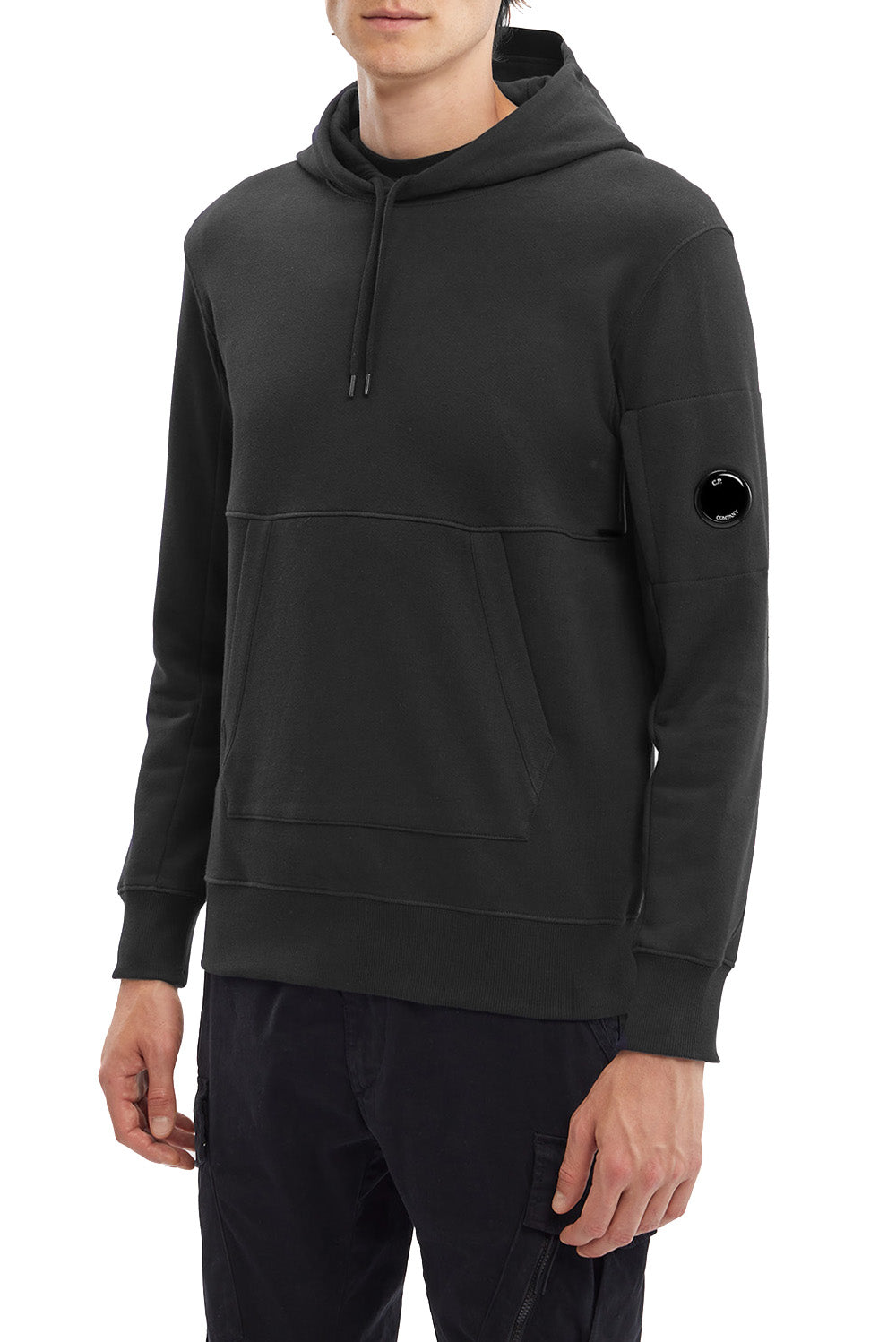  Cp Company Raised Fleece Hoodie Black Uomo - 2