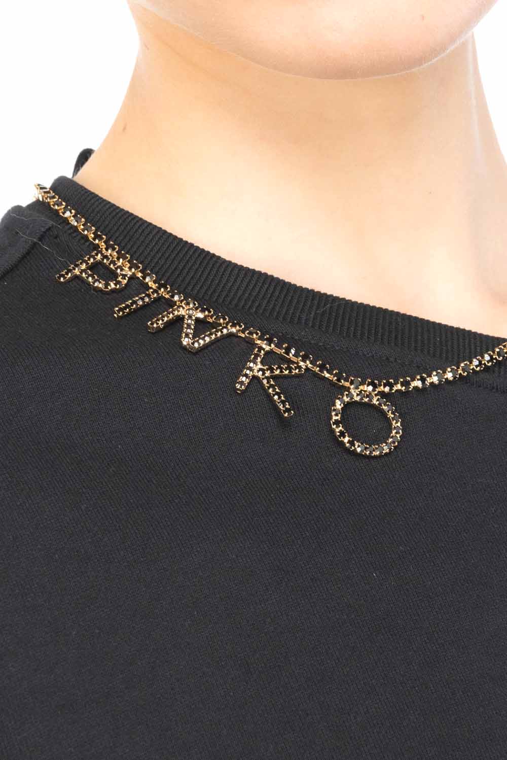  Pinko Rhinestone Necklace Sweatshirt Black Woman - 4