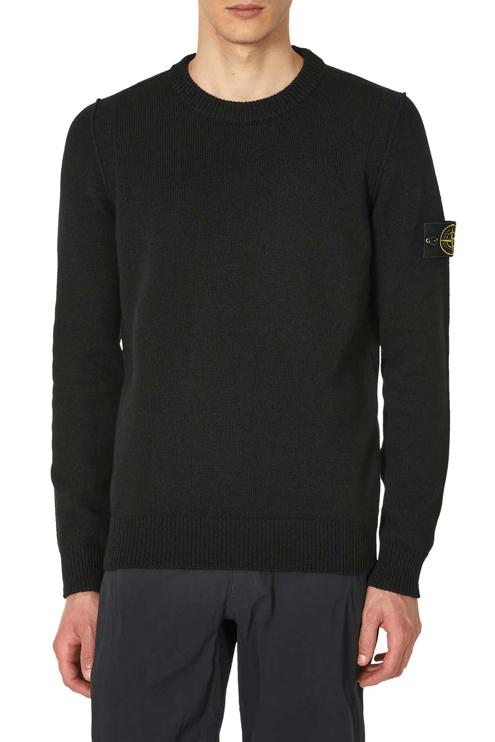  Stone Island Lambswool Crew Neck Black Uomo - 2