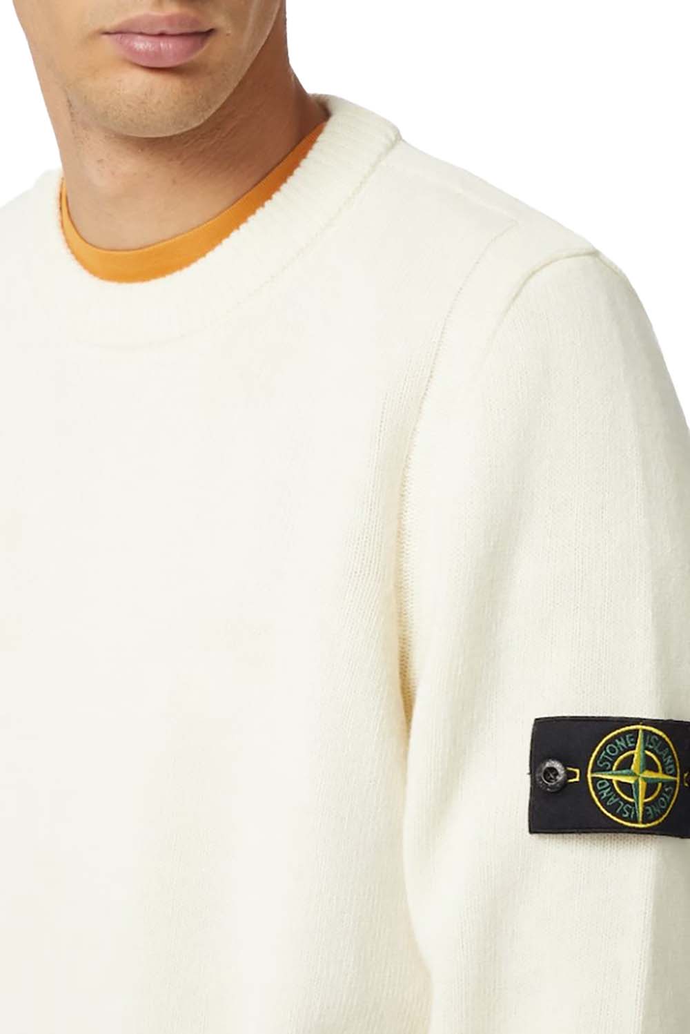  Stone Island Girocollo In Lambswool Panna Uomo - 4