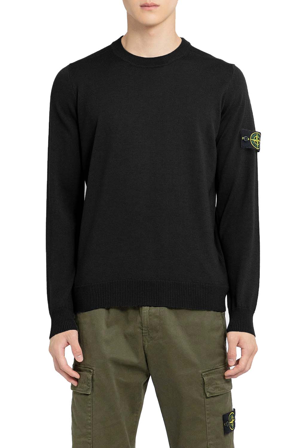  Stone Island Pure Wool Crew Neck Black Uomo - 2