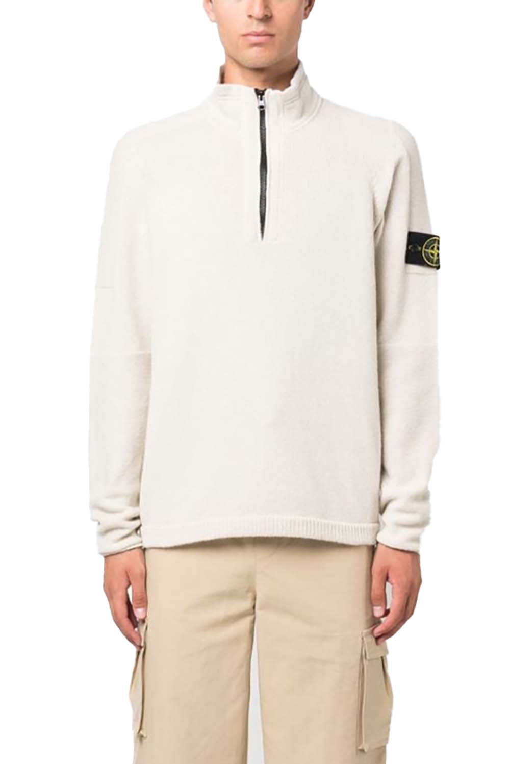  Stone Island Half Zip Shirt Panna Uomo - 2