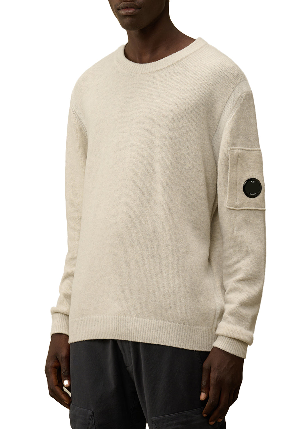  Cp Company Crewneck Vanisé Lens Knit White Melange Uomo - 2