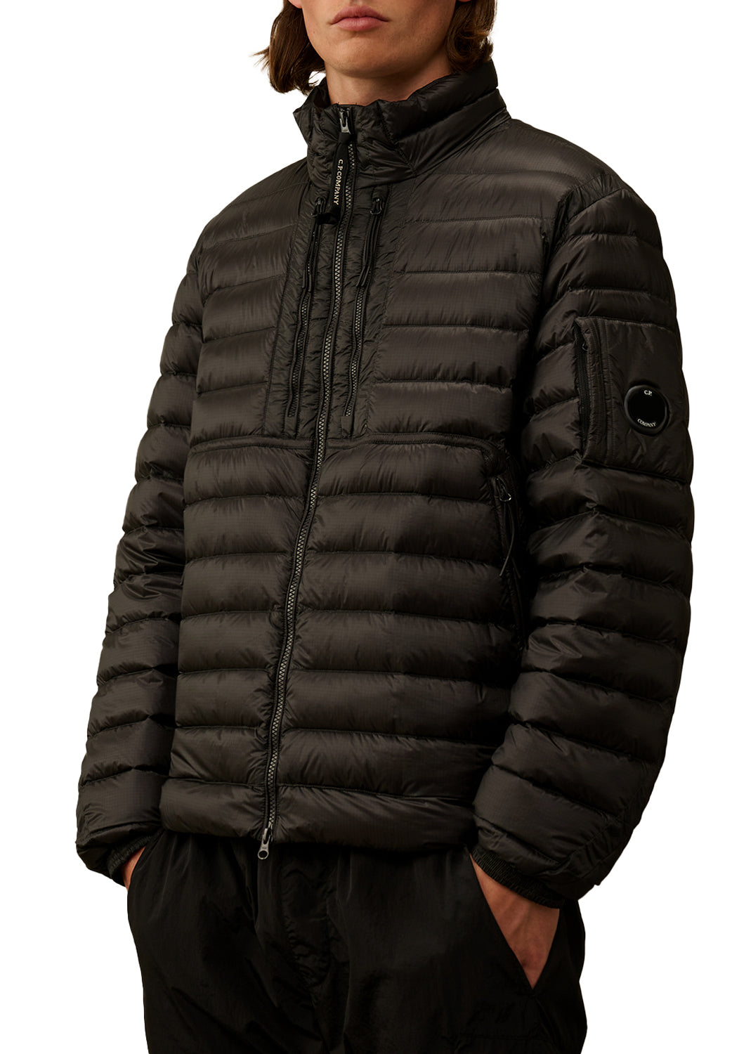  Cp Company Zip Down Jacket Black Uomo - 2