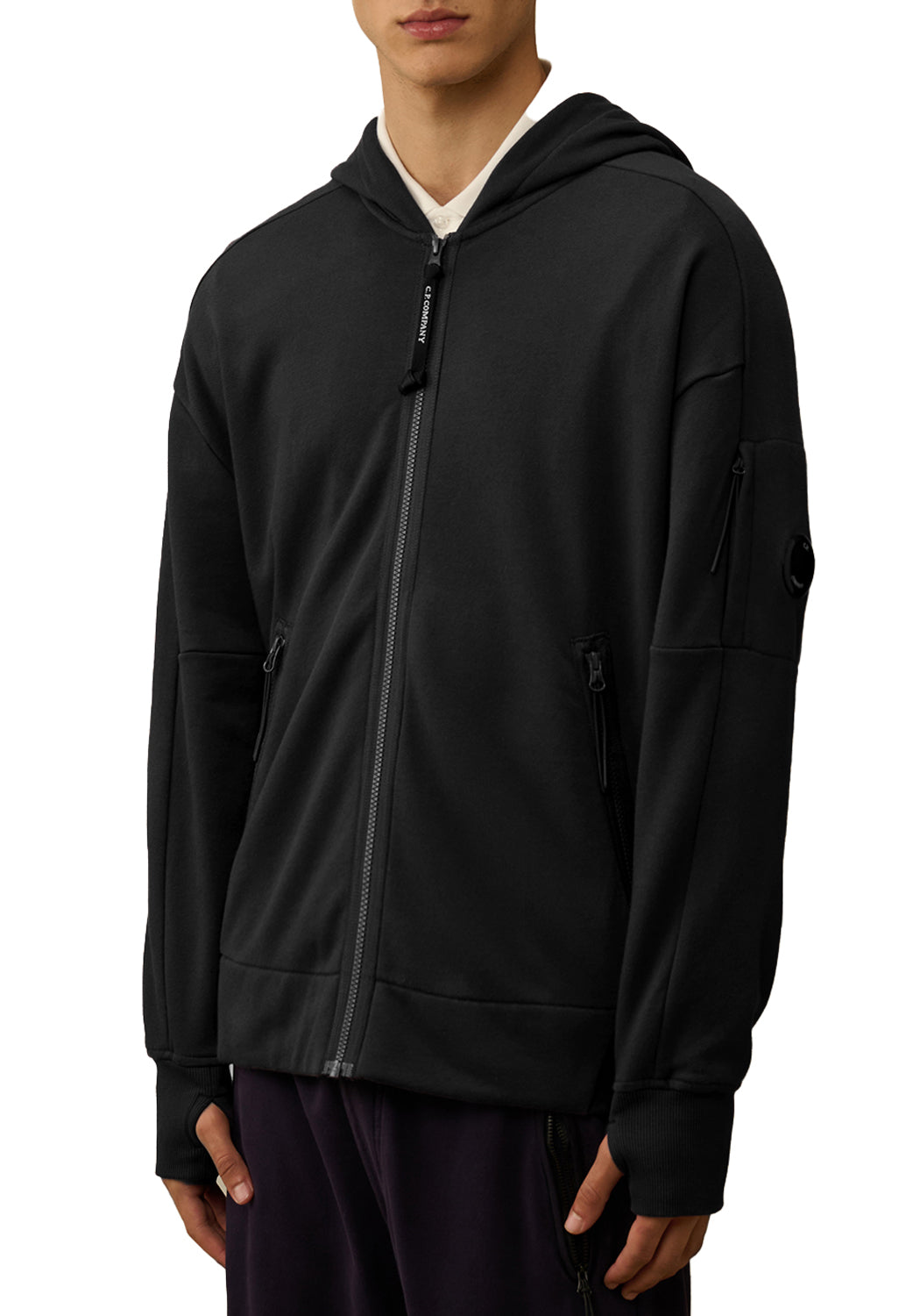  Cp Company Zipped Hooded Sweatshirt Black Uomo - 2