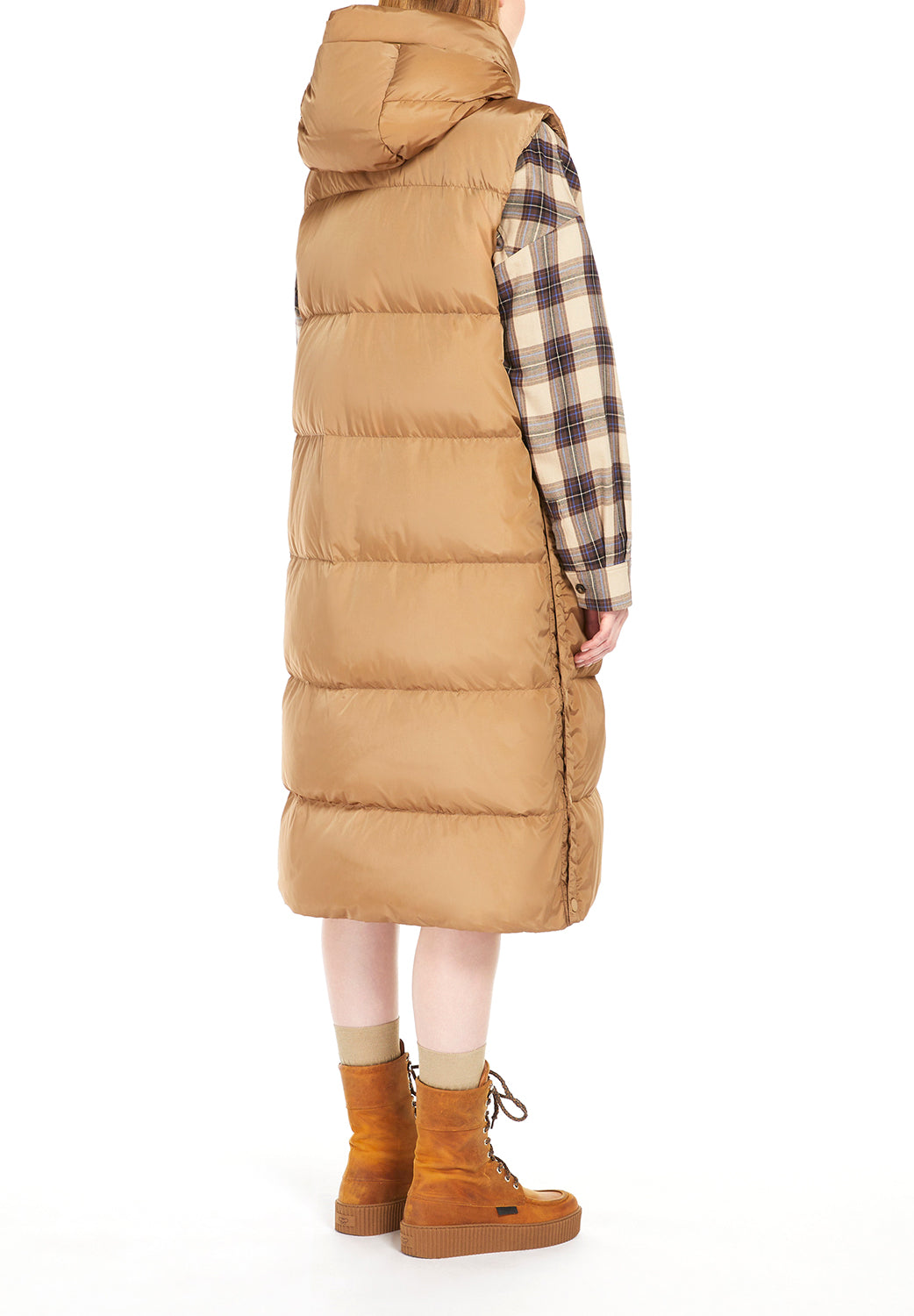  Max Mara Gilet Lungo In Taffetà Camel Woman - 3