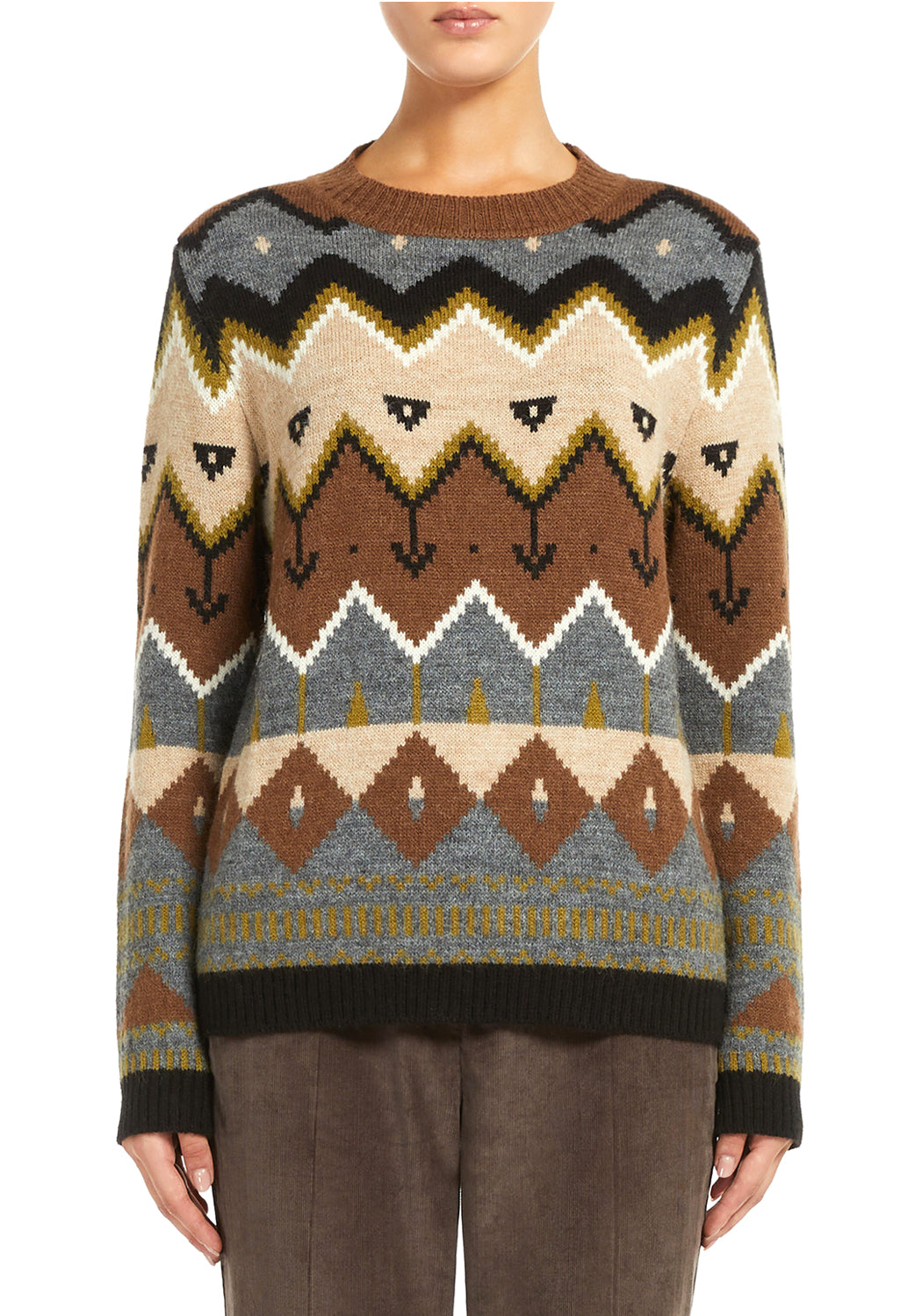  Max Mara Maglia In Alpaca Jacquar Brown Woman - 2