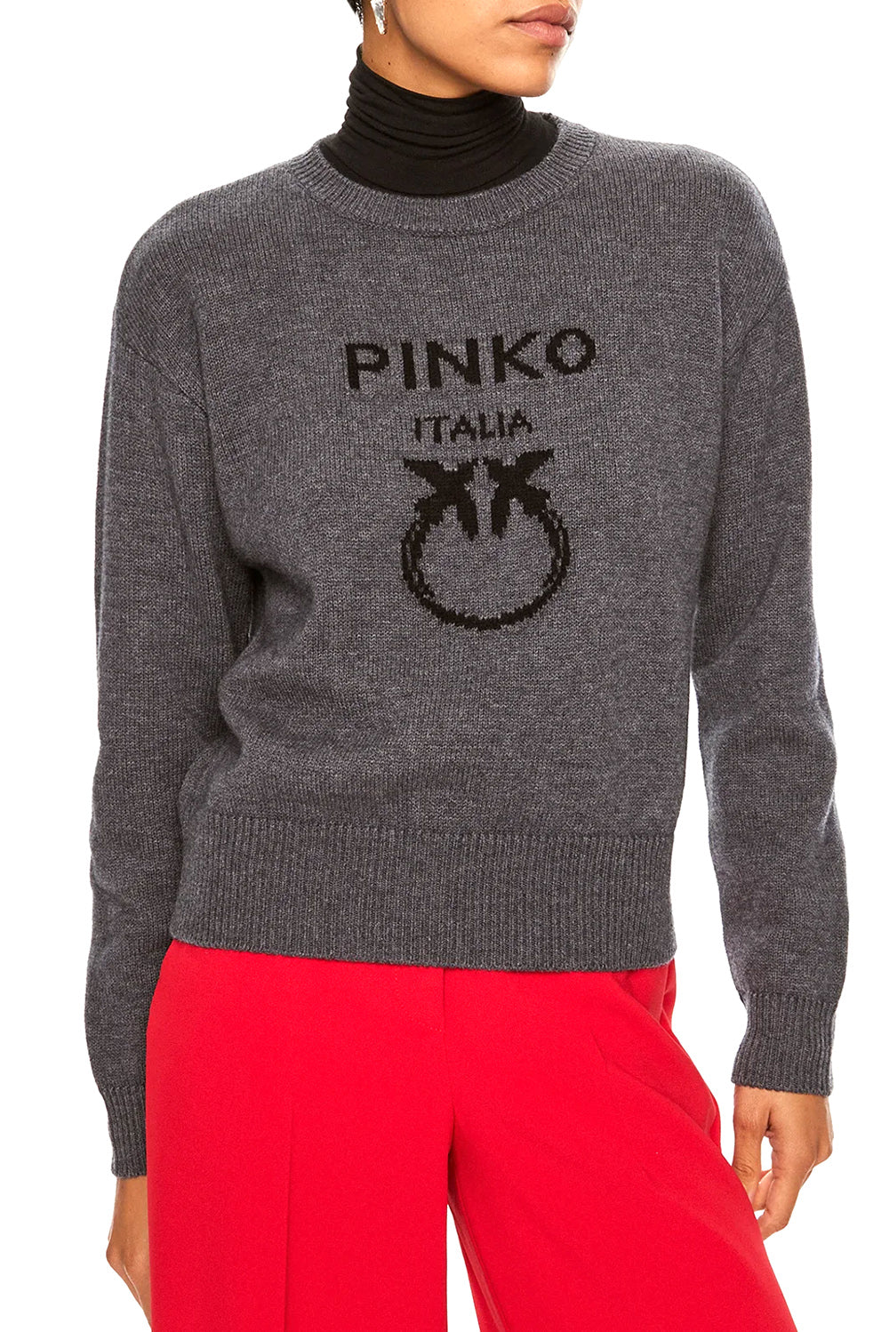  Pinko Pullover Love Birds Grigio Nero Woman - 2