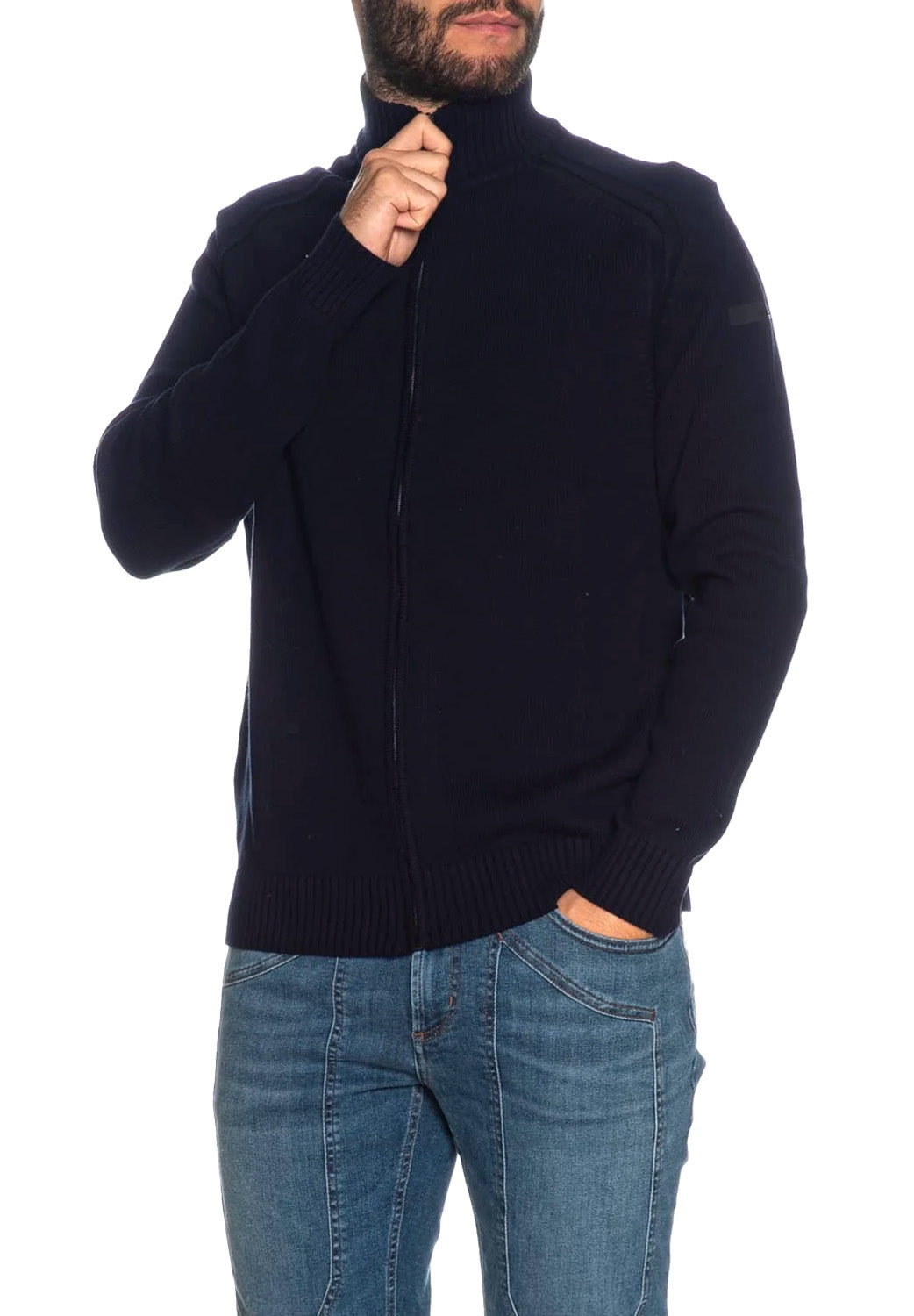  Rrd Cotton Plain Full Zip Knit Blue Black Uomo - 2