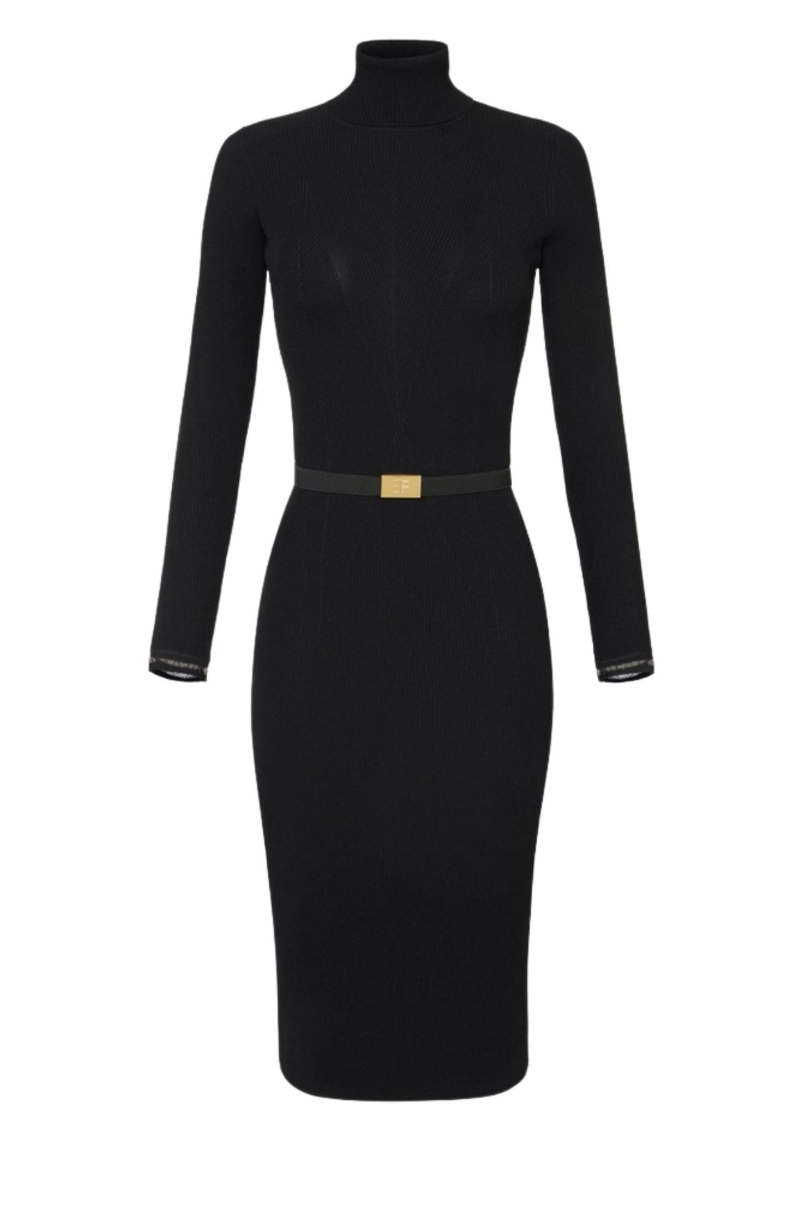  Elisabetta Franchi Abito In Maglia A Costine Con Cintura Nero Woman - 1
