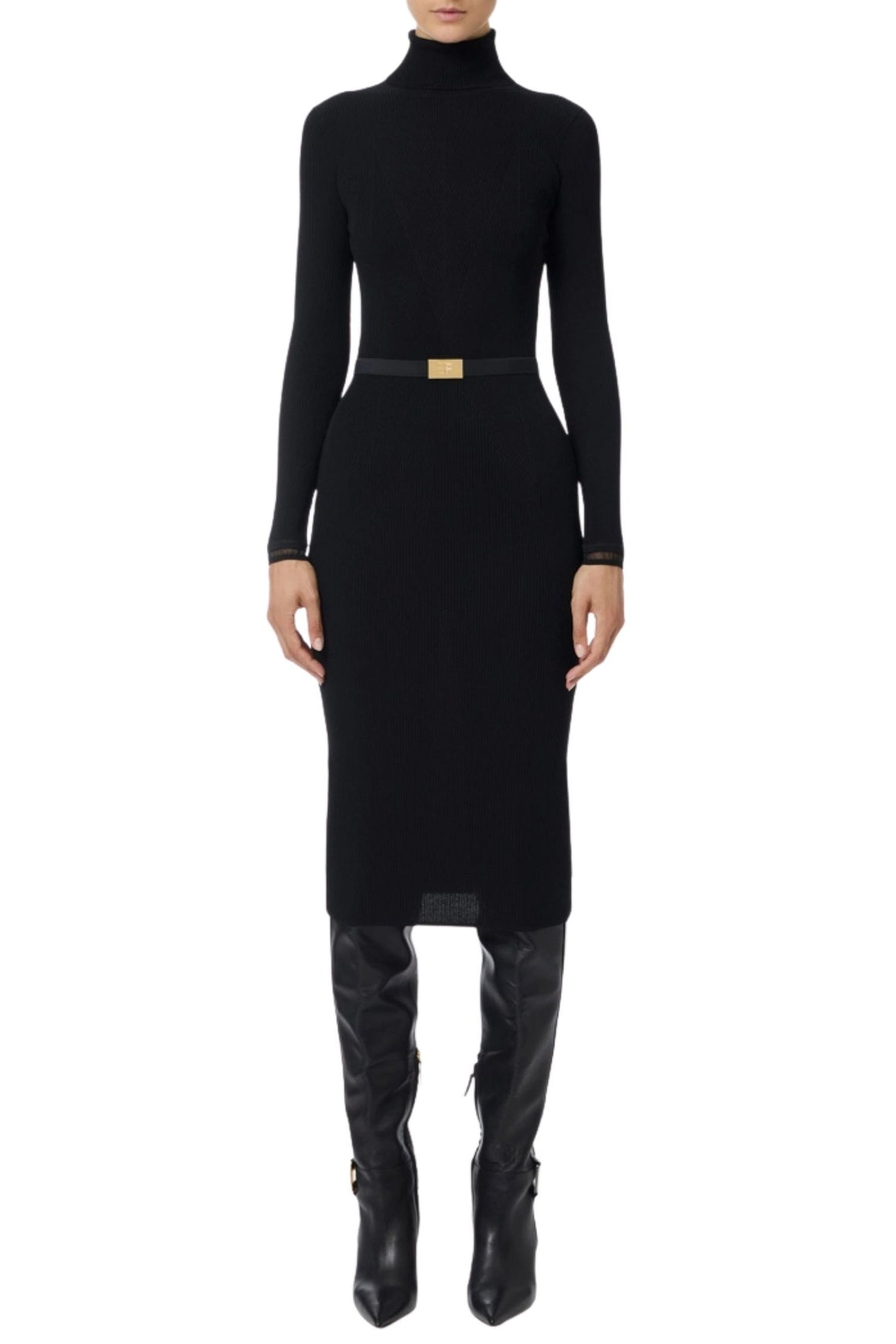 Elisabetta Franchi Abito In Maglia A Costine Con Cintura Nero Woman - 2