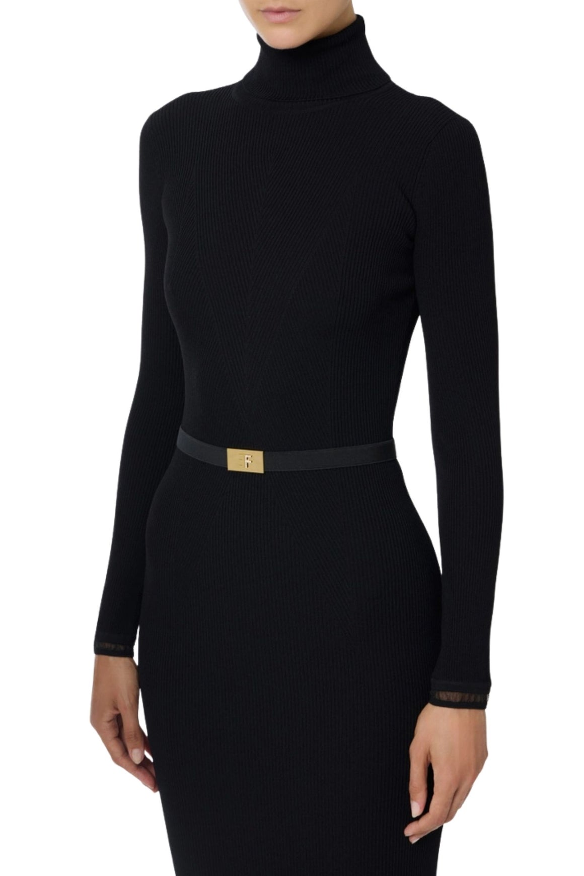  Elisabetta Franchi Abito In Maglia A Costine Con Cintura Nero Woman - 3