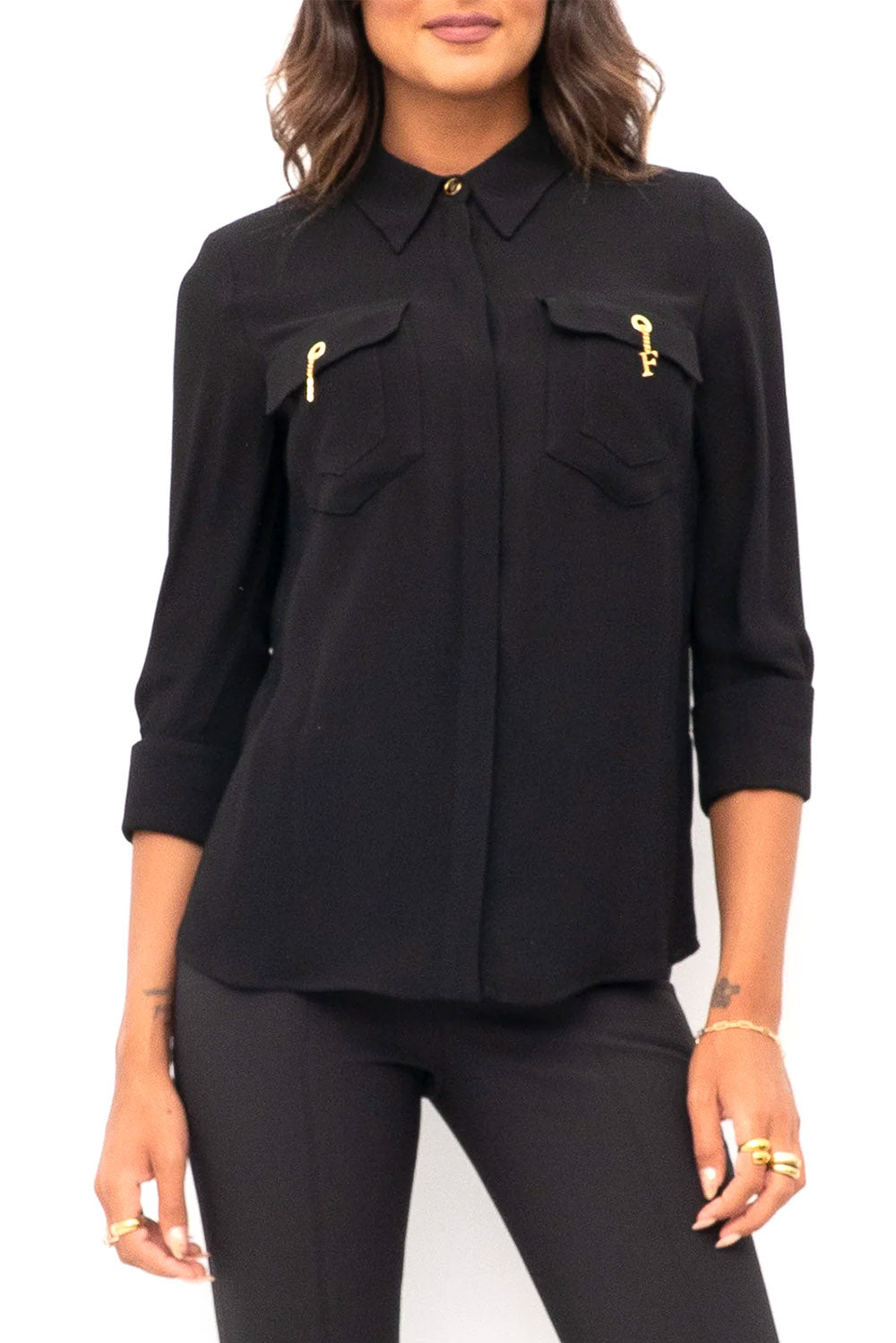  Elisabetta Franchi Camicia In Georgette Nero Woman - 2