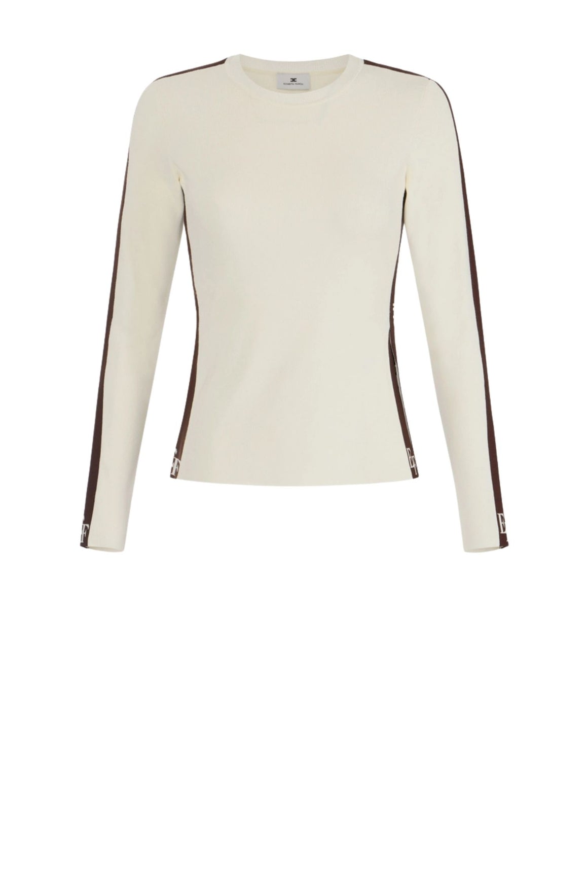  Elisabetta Franchi Maglia In Viscosa Colore Milk/coffee Con Bande Lucide Milk Coffee Woman - 1
