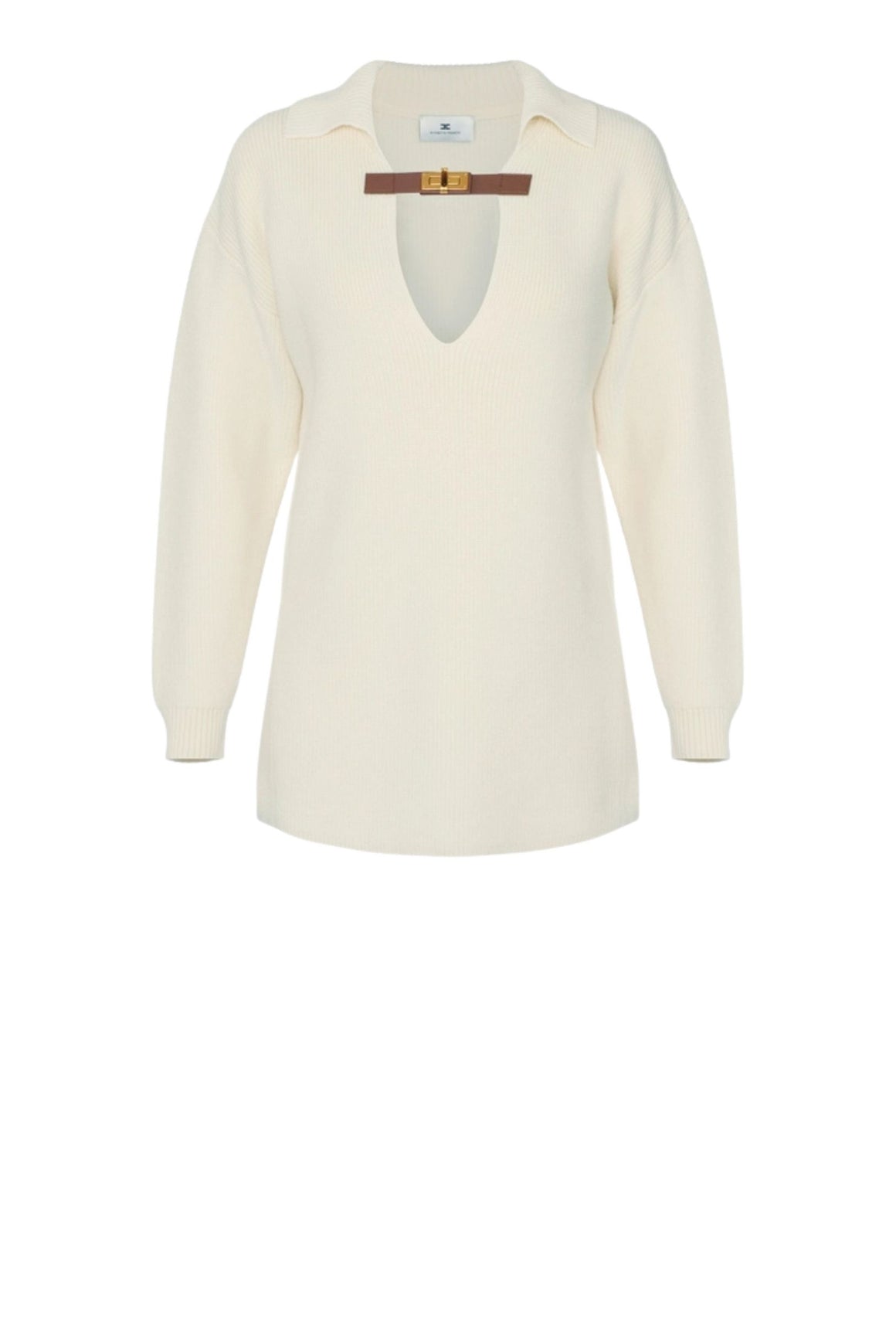 Elisabetta Franchi Maglia In Misto Lana Colore Milk Con Cinturino Gioiello Woman - 1