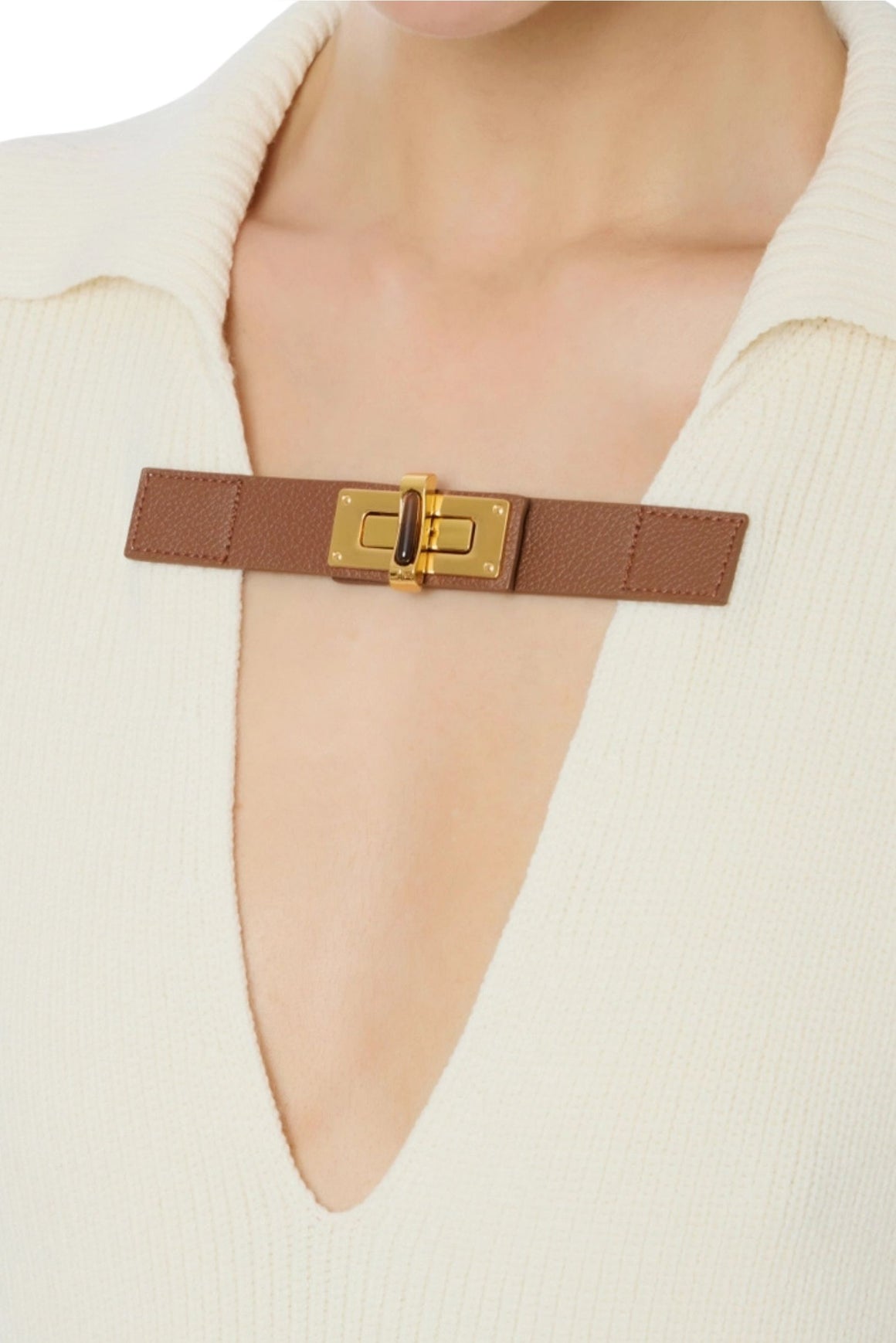  Elisabetta Franchi Maglia In Misto Lana Colore Milk Con Cinturino Gioiello Woman - 3