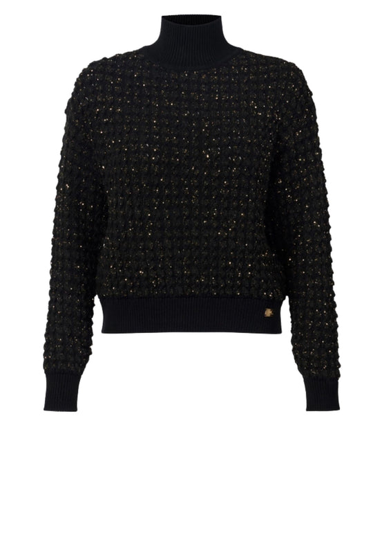 Maglia in bouclé nero grigio con paillettes