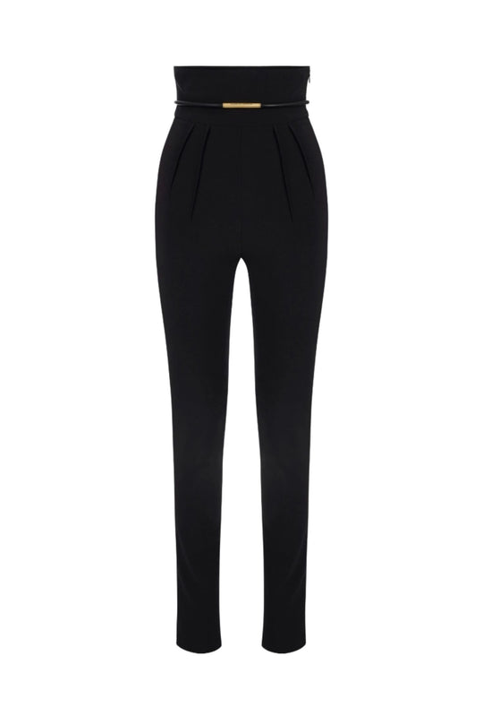 Pantaloni in crêpe leggero colore nero con cintura