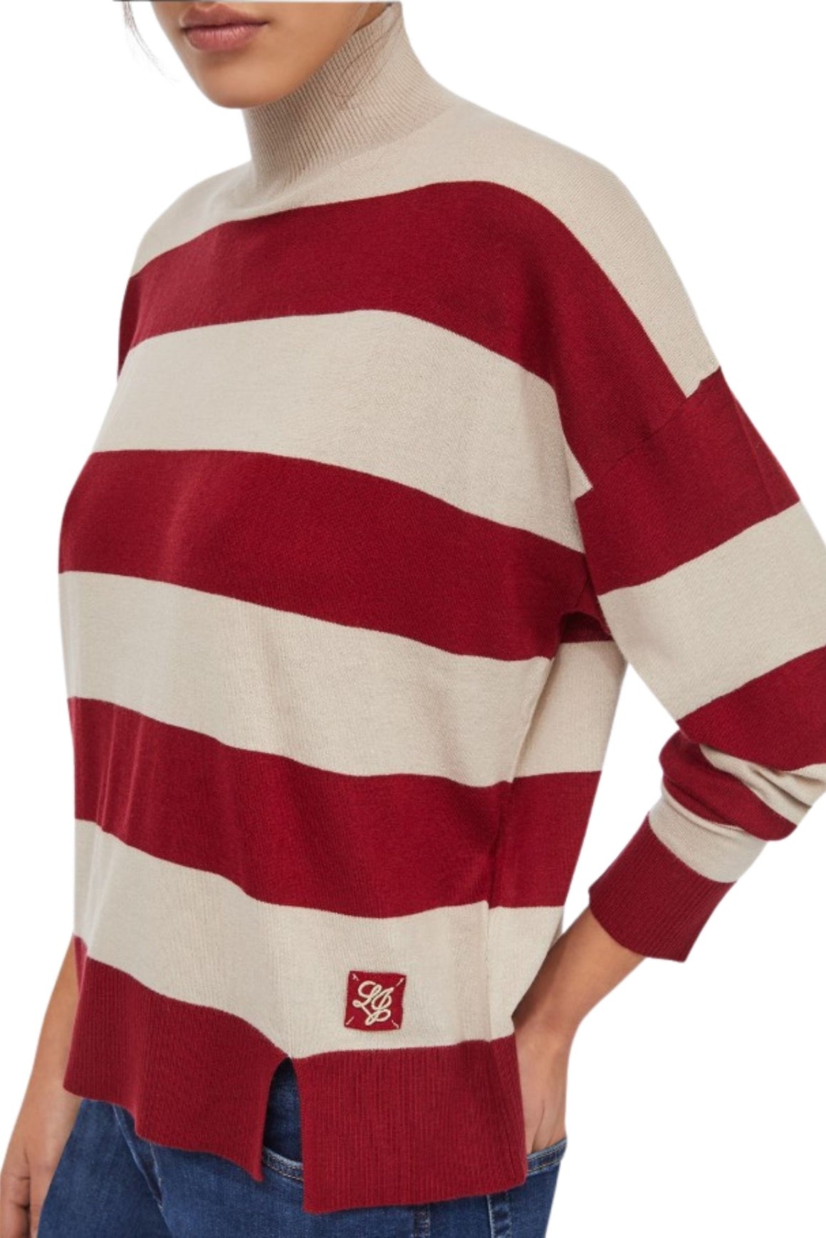 Liu Jo Lupetto A Righe In Misto Lana Rosso Pepper Beige Woman - 3