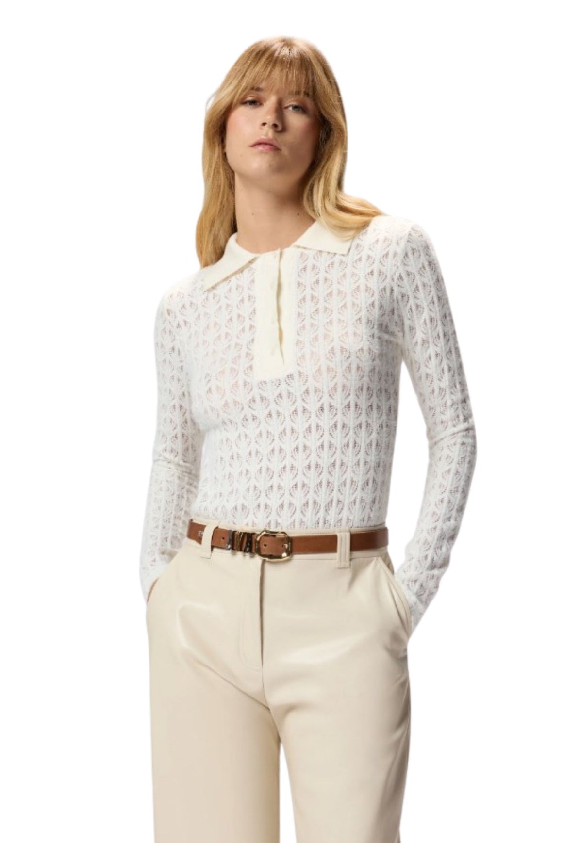  Pinko Maglia Body In Pizzo Colre Bianco Bianco Purezza Woman - 2