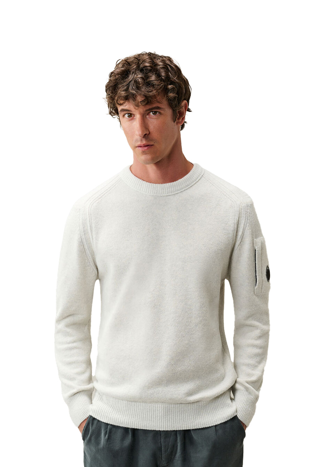  Cp Company Maglione Lana Vanisé M12 White Melange Uomo - 2