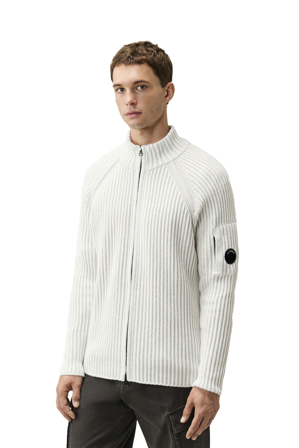  Cp Company Cardigan Lambswool Vanisé M12 White Melange Uomo - 2