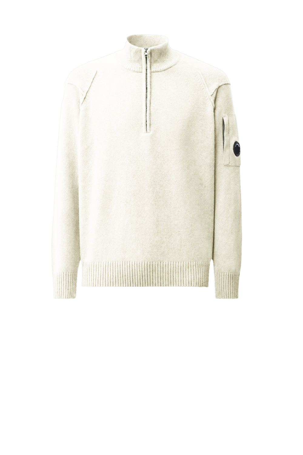  Cp Company Maglione Zip Lambswool Grs M13 Off White Melange Uomo - 1