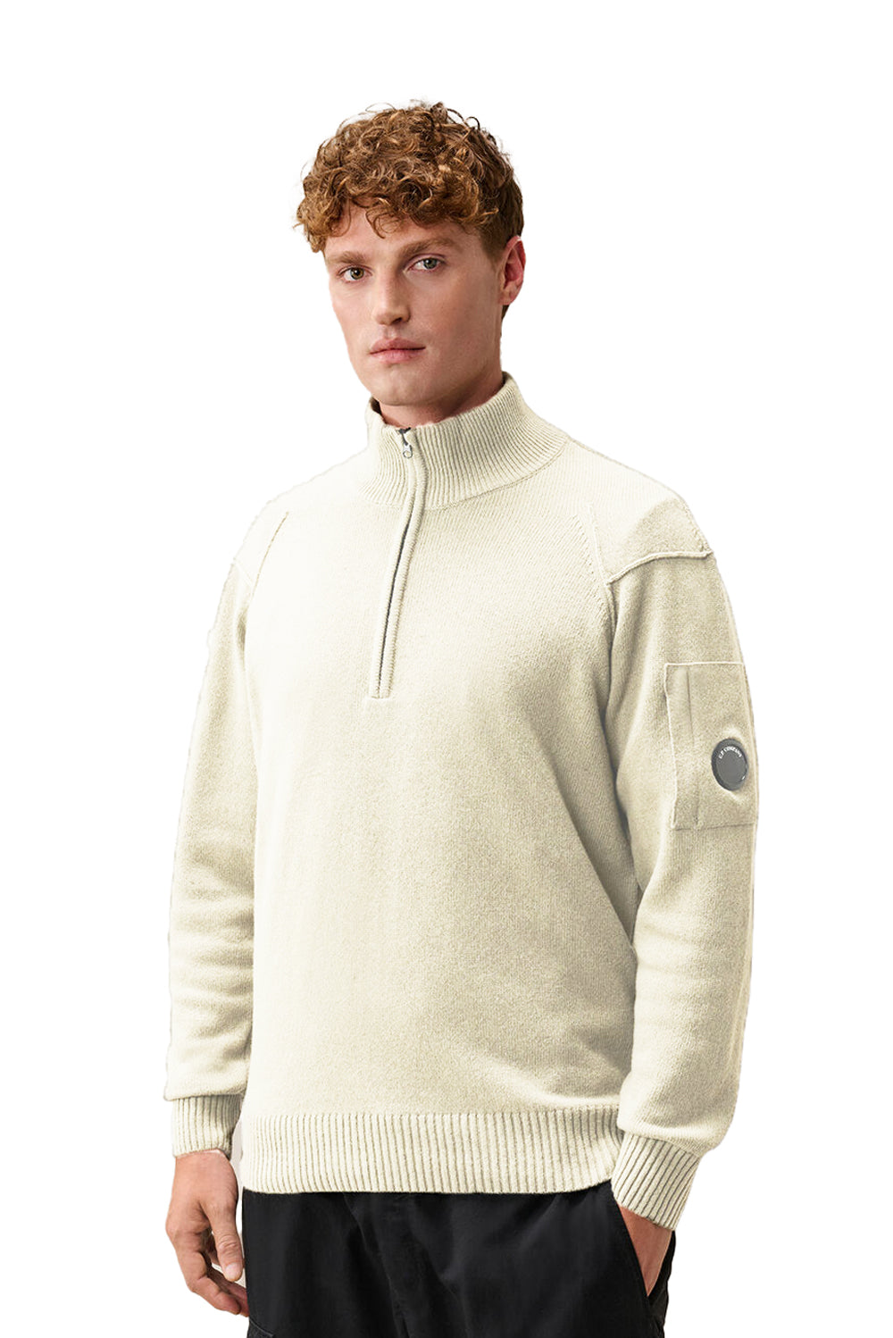  Cp Company Maglione Zip Lambswool Grs M13 Off White Melange Uomo - 2