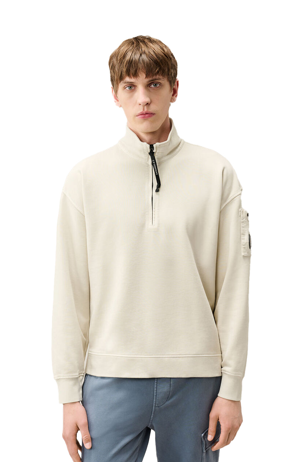  Cp Company Felpa Cotone Spazzolato 120 Silver Birch Uomo - 2