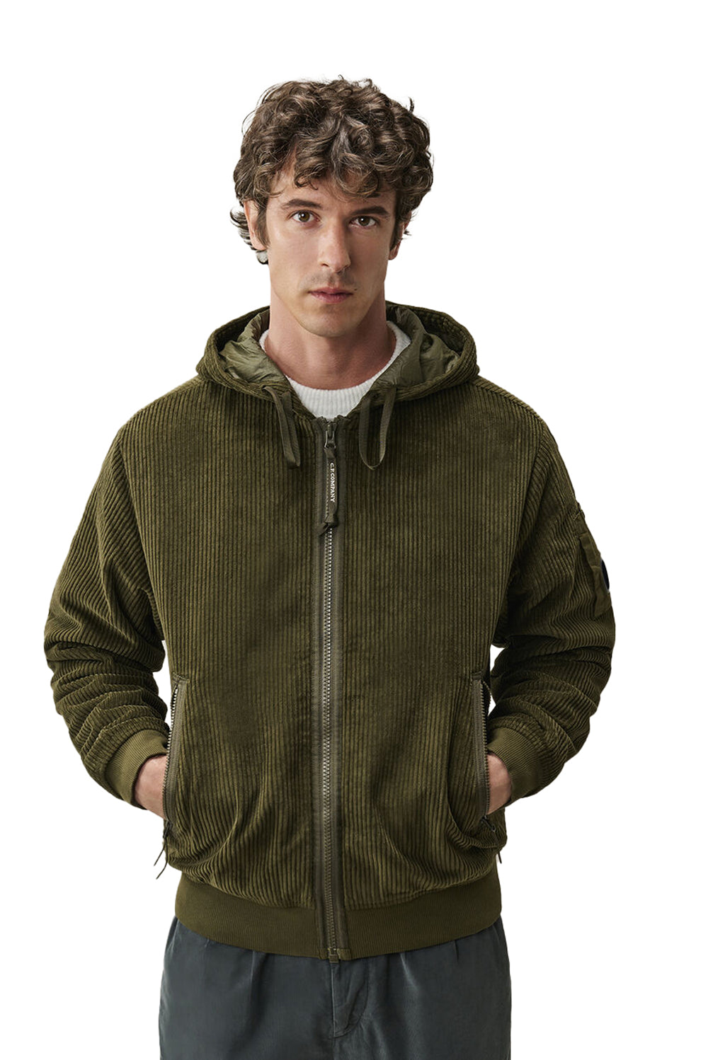  Cp Company Felpa Zip Velluto 683 Ivy Green Uomo - 2