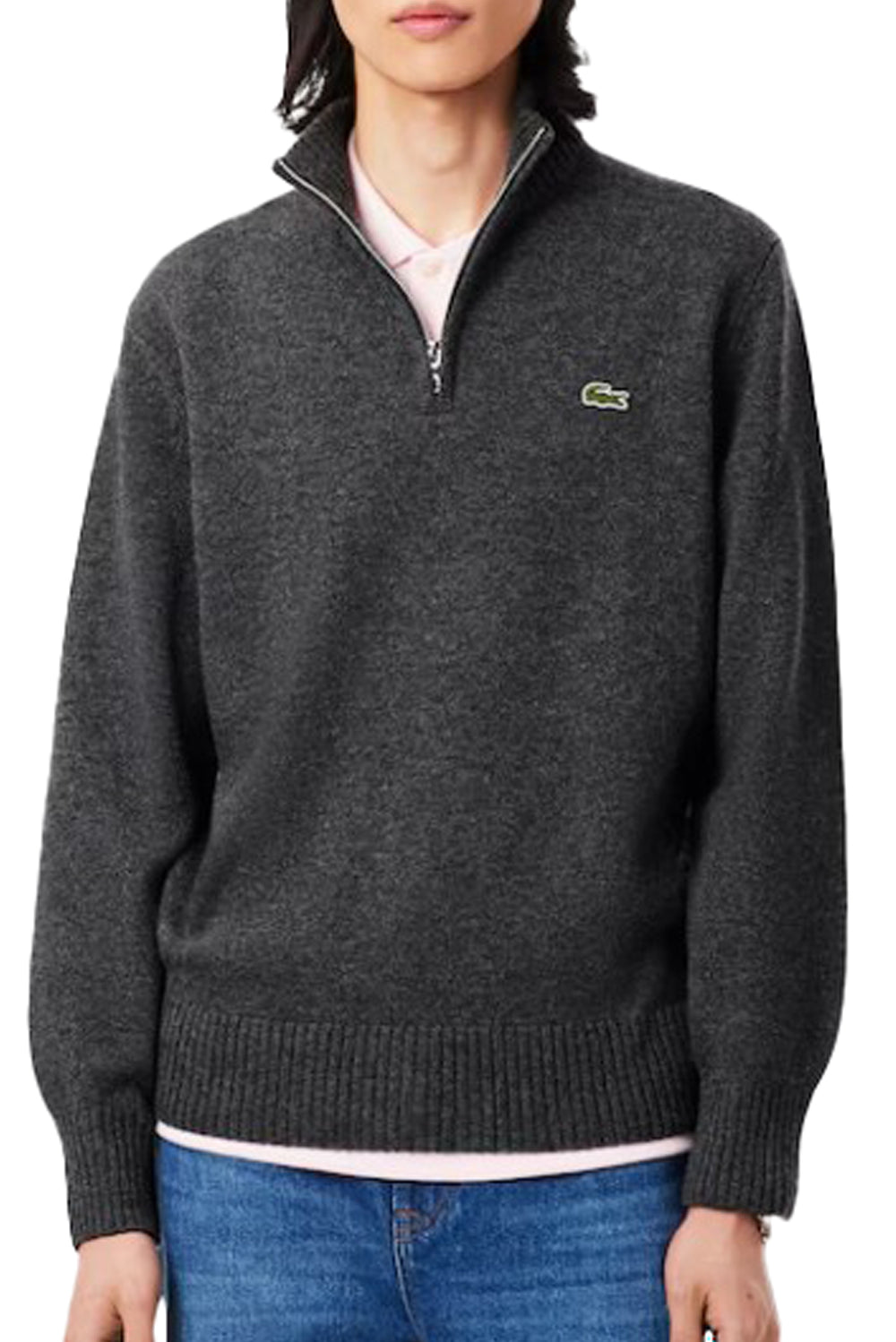  Lacoste Maglione A Collo Alto In Lana Cardata Con Zip 050 Uomo - 2