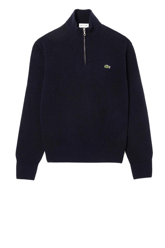 Lacoste Maglione a collo alto in lana cardata con zip