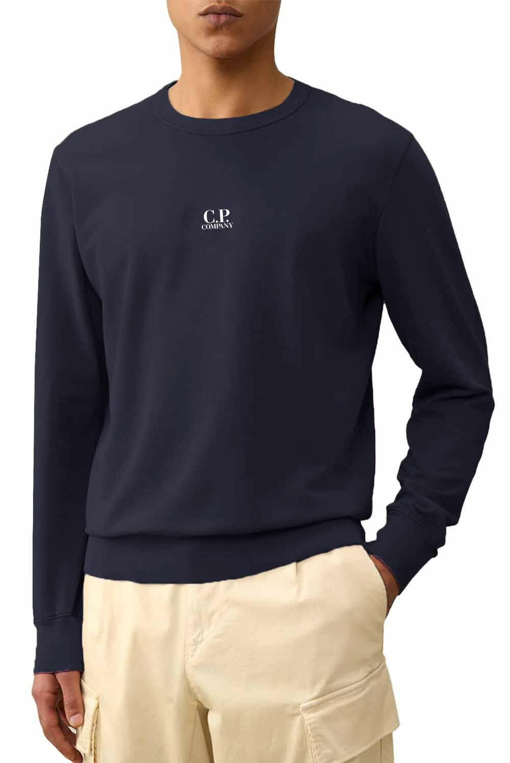  Cp Company Light Fleece Logo Sweatshirt Total Eclipse Uomo - 2