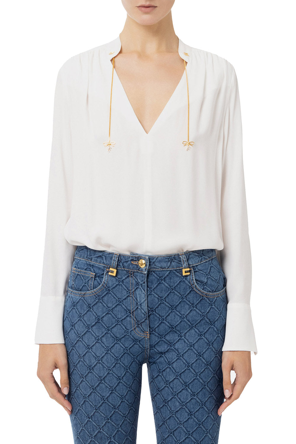  Elisabetta Franchi Camicia In Georgette Avorio Woman - 2