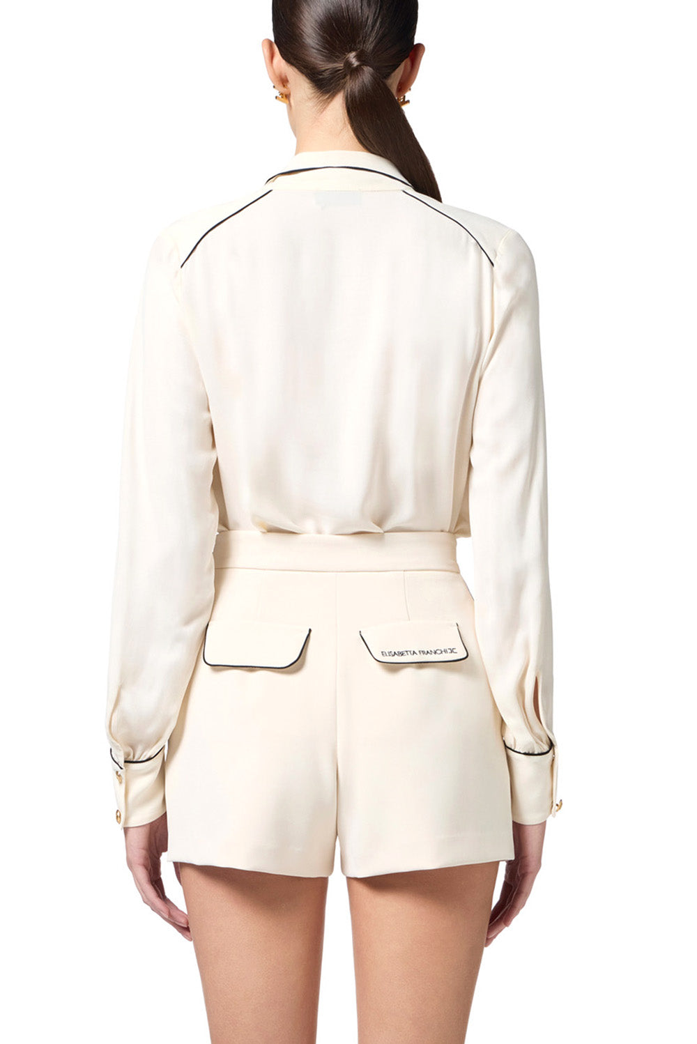  Elisabetta Franchi Camicia In Georgette Burro Nero Woman - 3