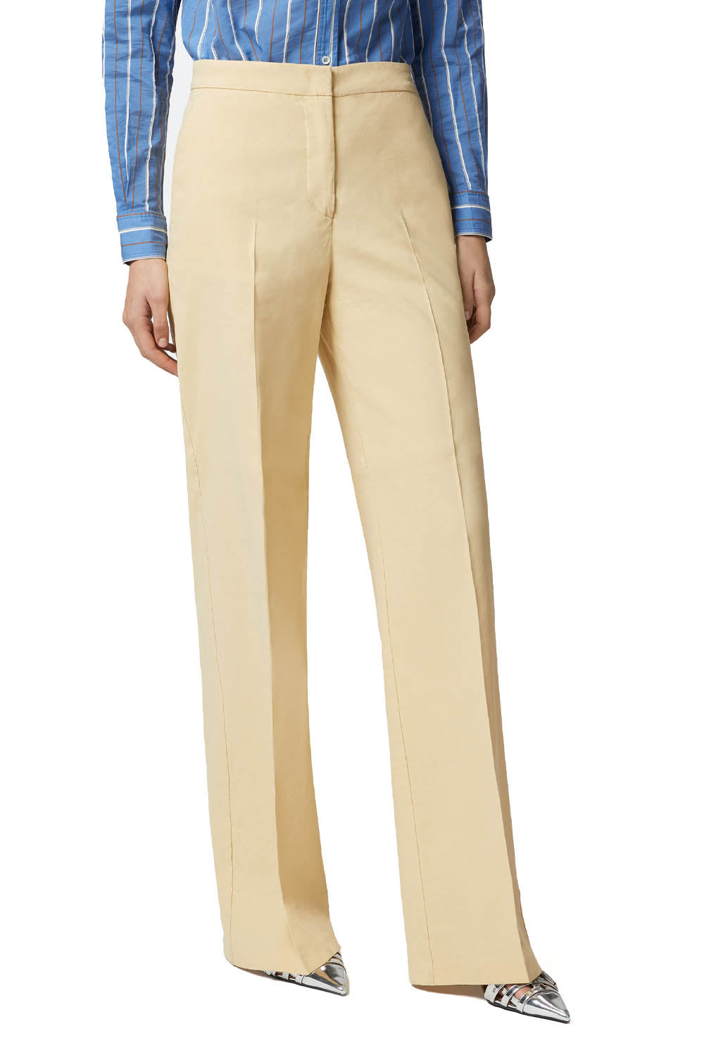  Pinko Pantaloni Lino Stretch Giallo Canna Woman - 2