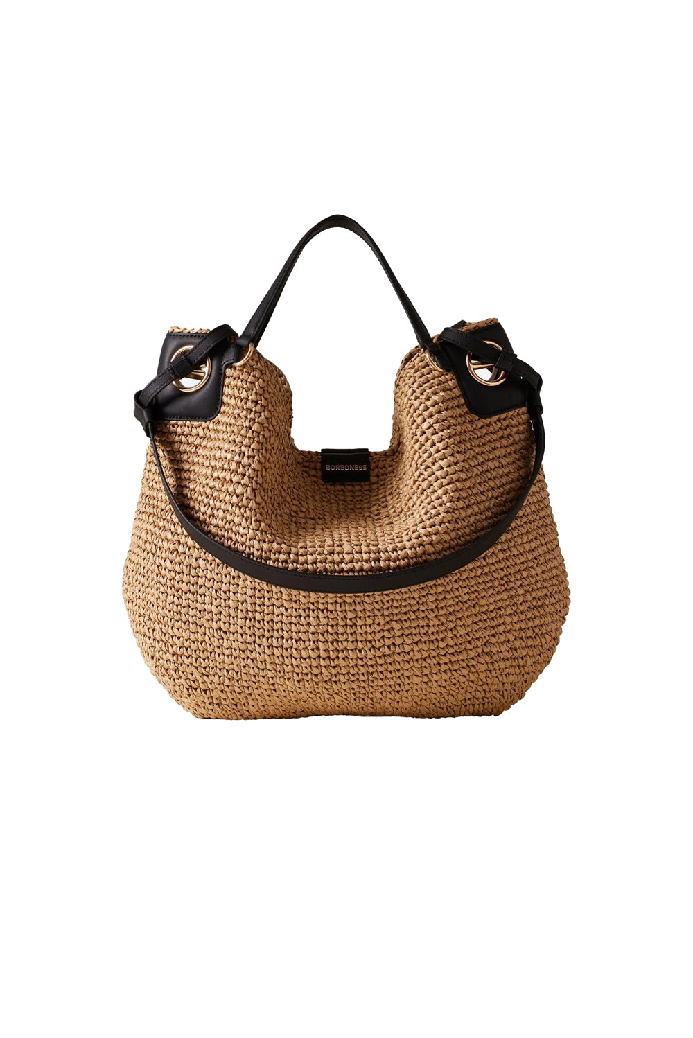  Borbonese Borsa A Spalla Effetto Paglia Nero Woman - 1