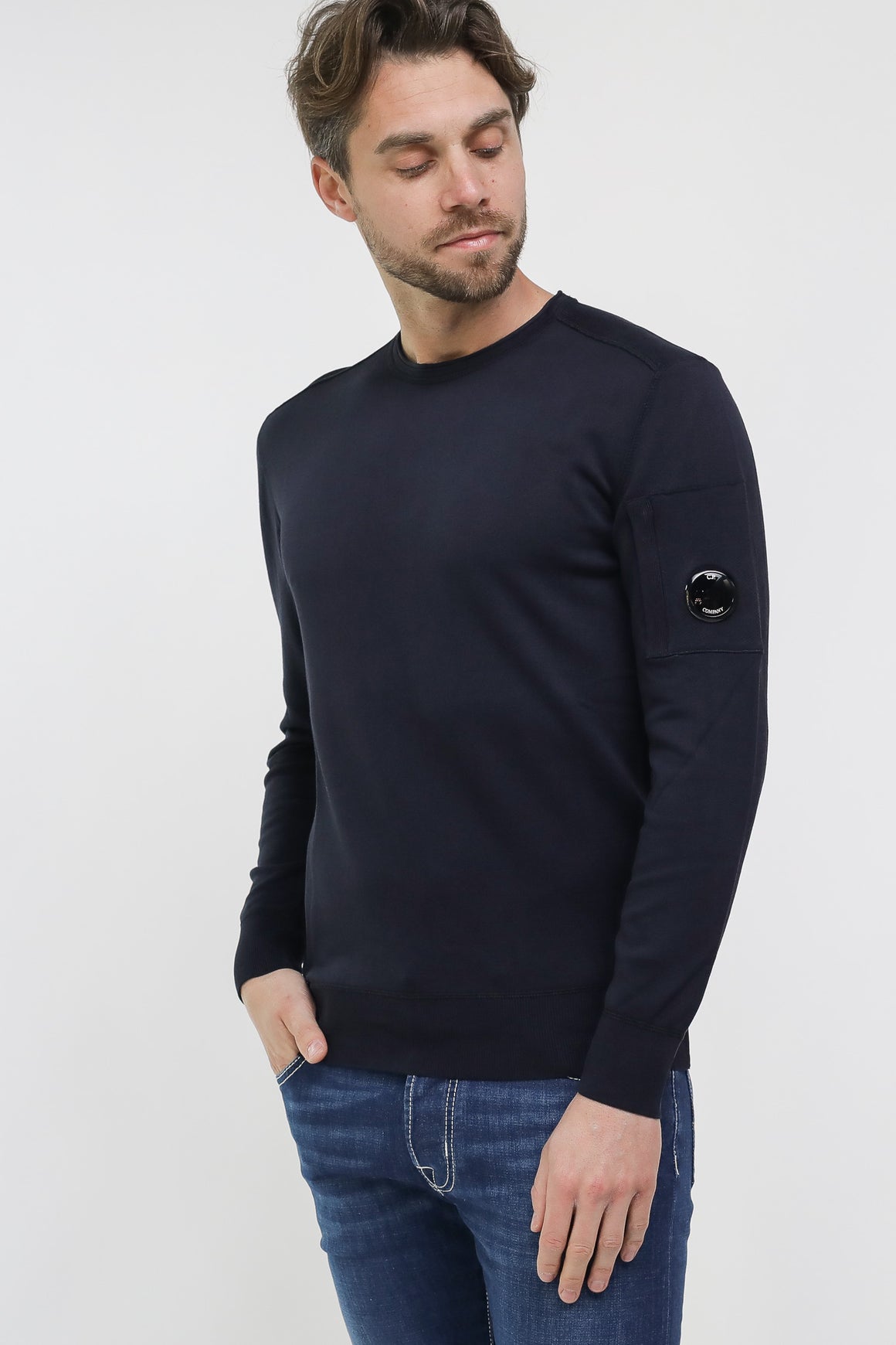  Cp Company Cotton Knit Crewneck Navy Uomo - 2