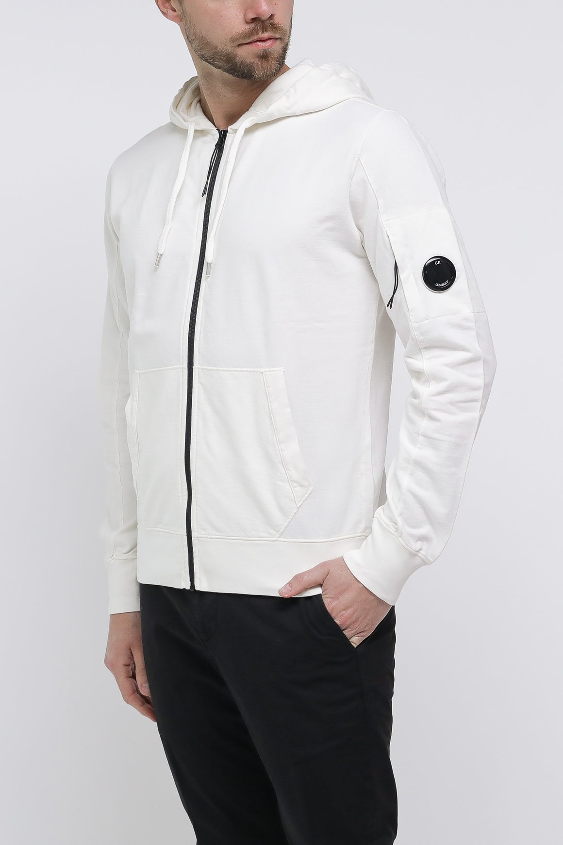  Cp Company Light Fleece Hoodie White Uomo - 2