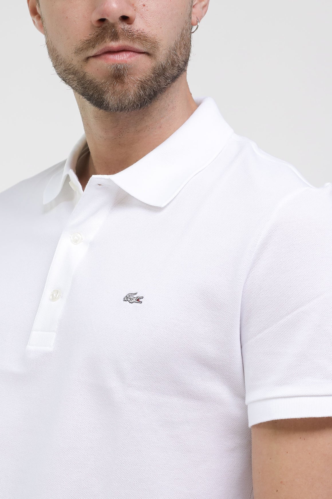  Lacoste Polo Slim Pique' White Uomo - 4