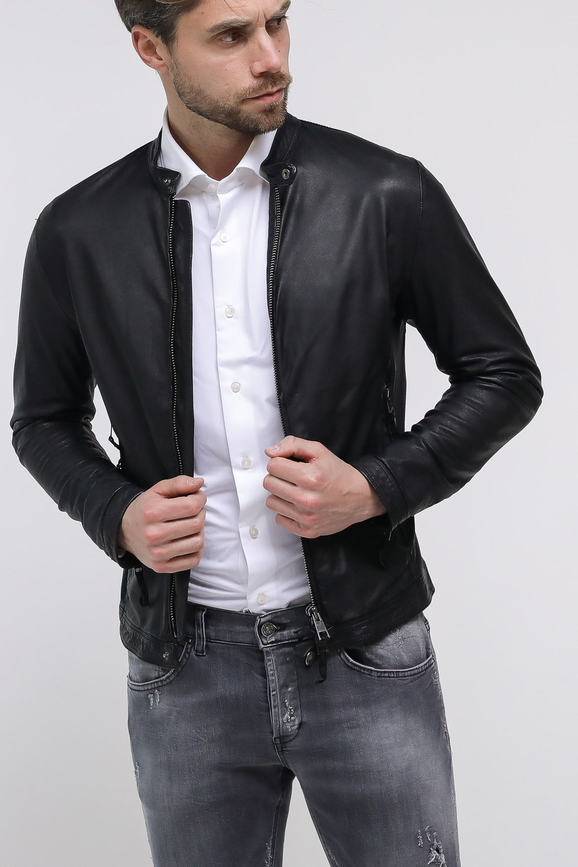  Myskin My Skin Leather Jacket Black Uomo - 2