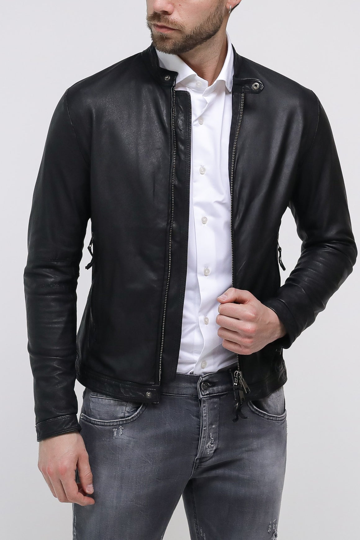  Myskin My Skin Leather Jacket Black Uomo - 3