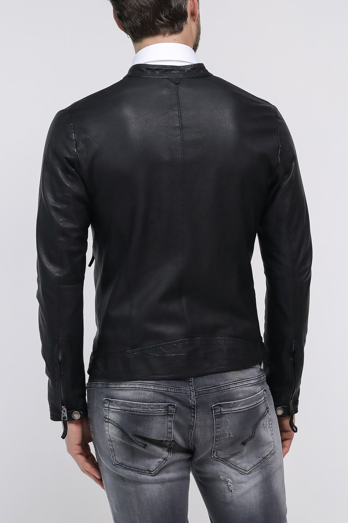  Myskin My Skin Leather Jacket Black Uomo - 4