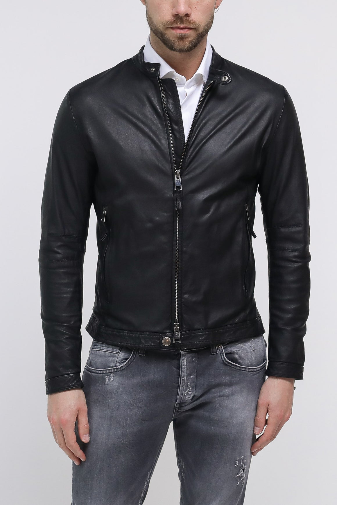  Myskin My Skin Leather Jacket Black Uomo - 1